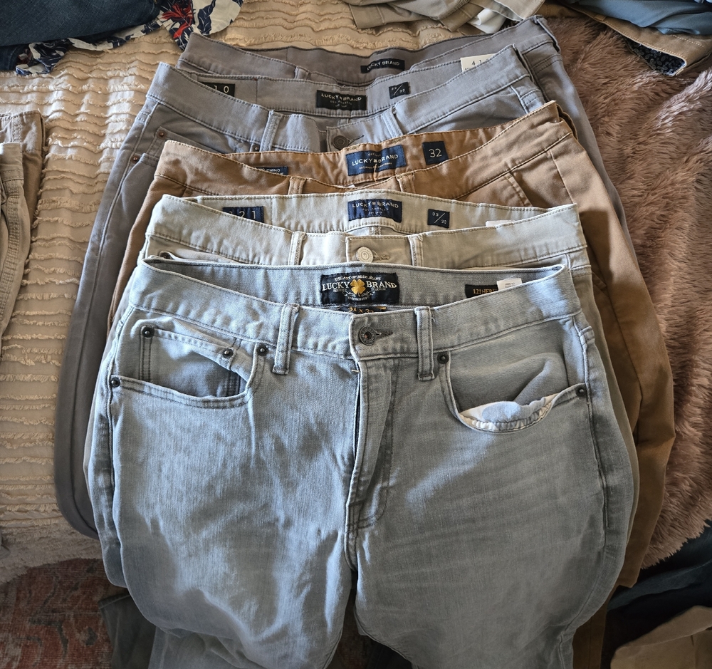 Lucky Brand Mixed Denim and Chino Pant Set in Light Blue, Beige, Tan, Gray